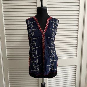 Anthropologie Embroidered button down tank